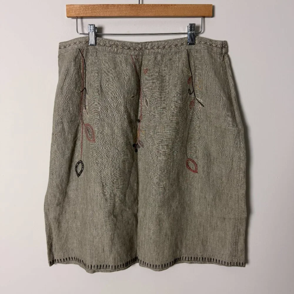 2/$30 J Jill Linen Tan Embroidered Skirt 16P